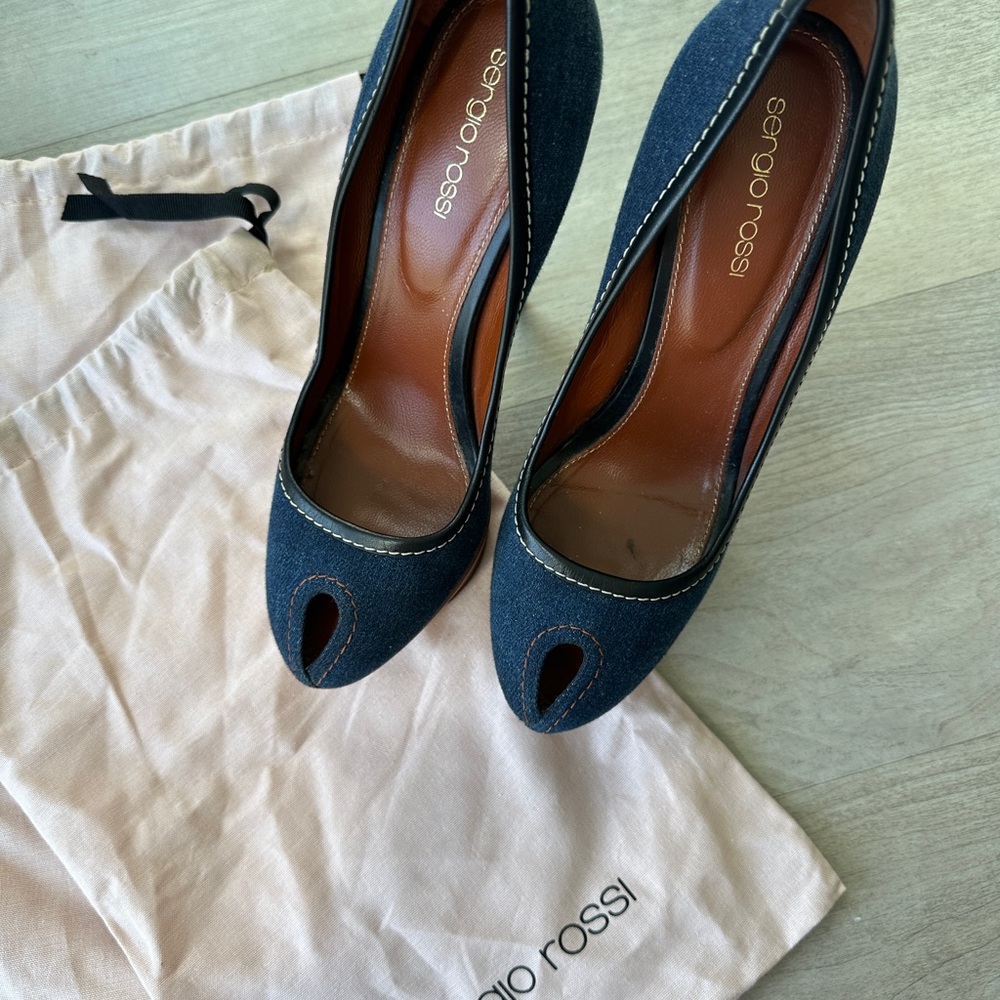 Sergio Rossi denim Heels open toe sz 38